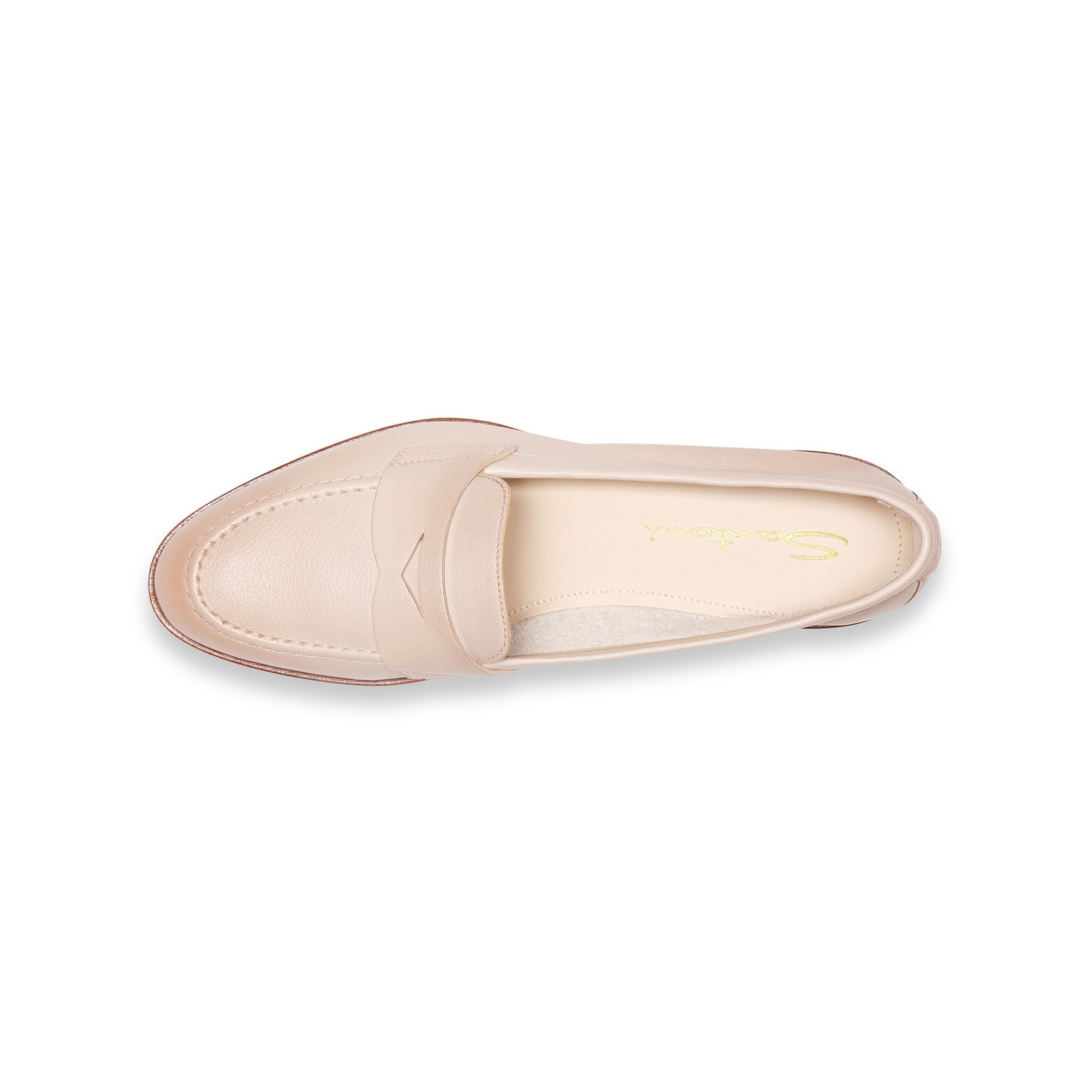 Women's beige leather penny loafer - 5