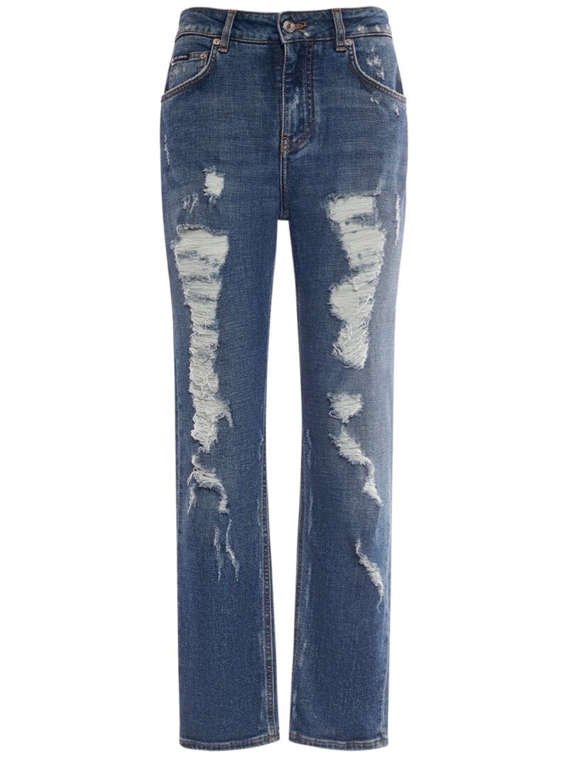 Distressed denim straight jeans - 1