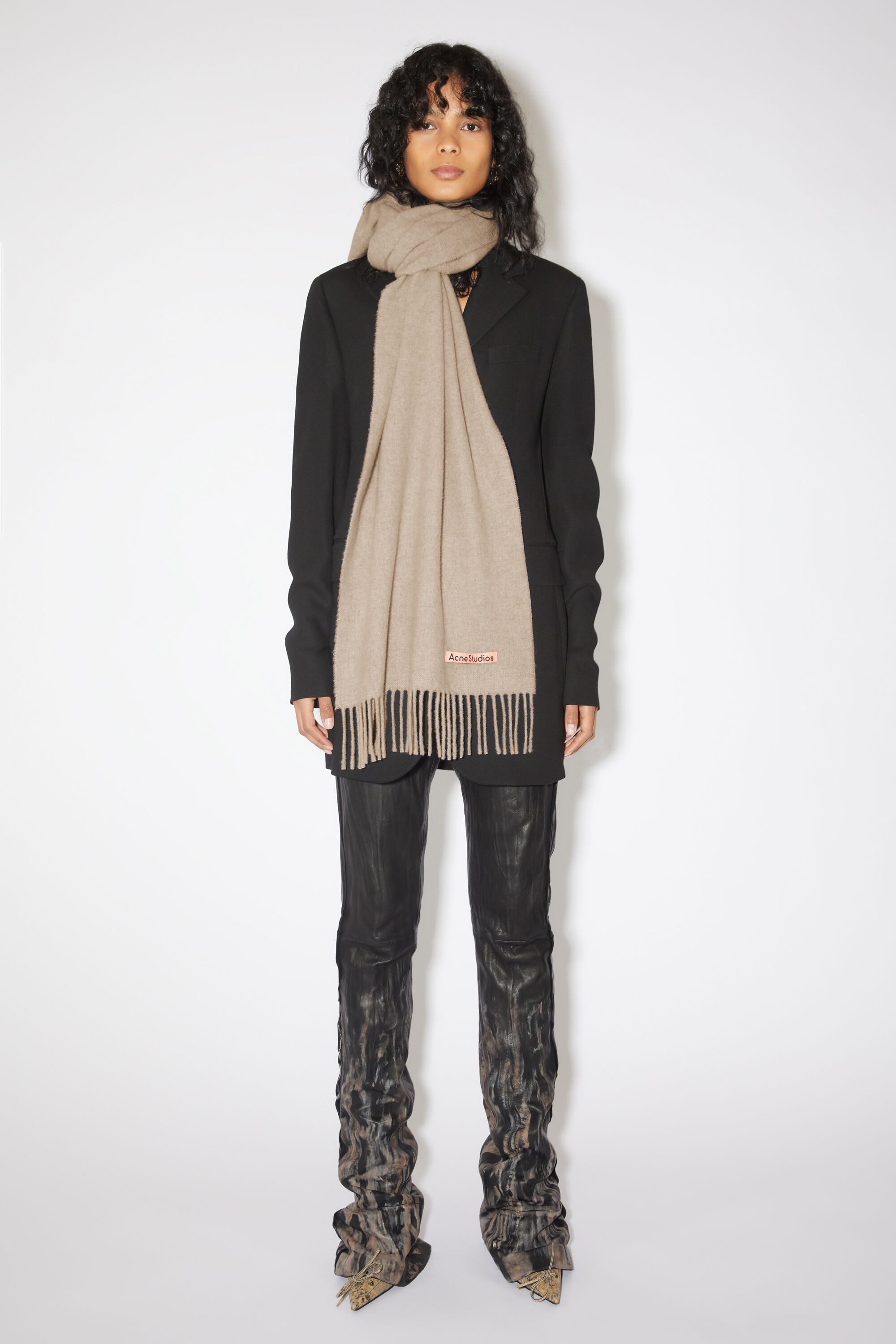 Fringe wool scarf – Narrow - Oatmeal melange - 3