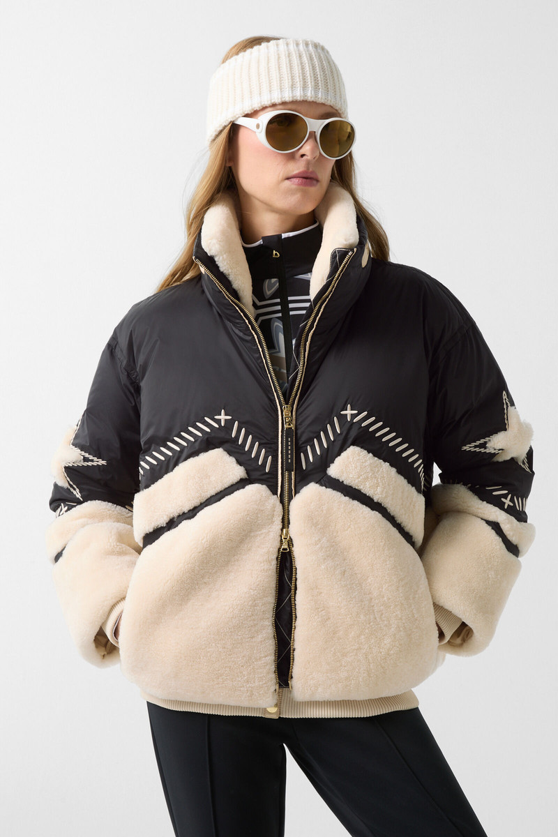 Amie down ski jacket in Black/cream 2