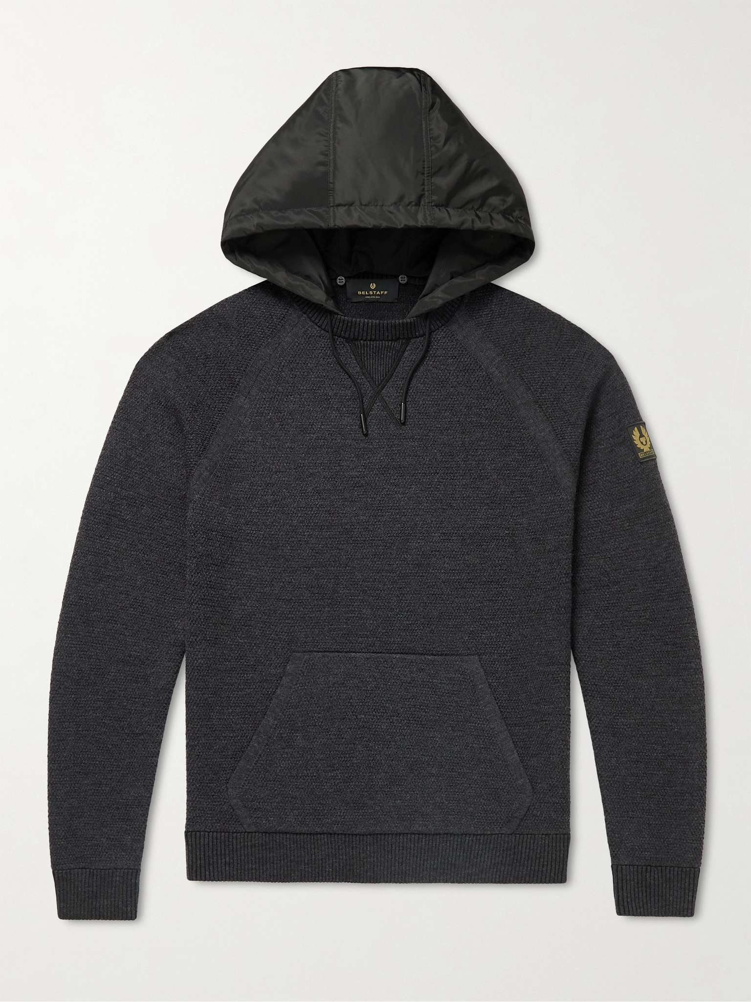 Shell-Trimmed Waffle-Knit Wool Hoodie - 1