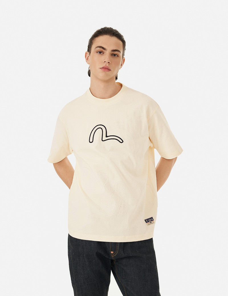 SEAGULL EMBROIDERY AND ALLOVER FLOCKING PATTERNS RELAX FIT T-SHIRT 7