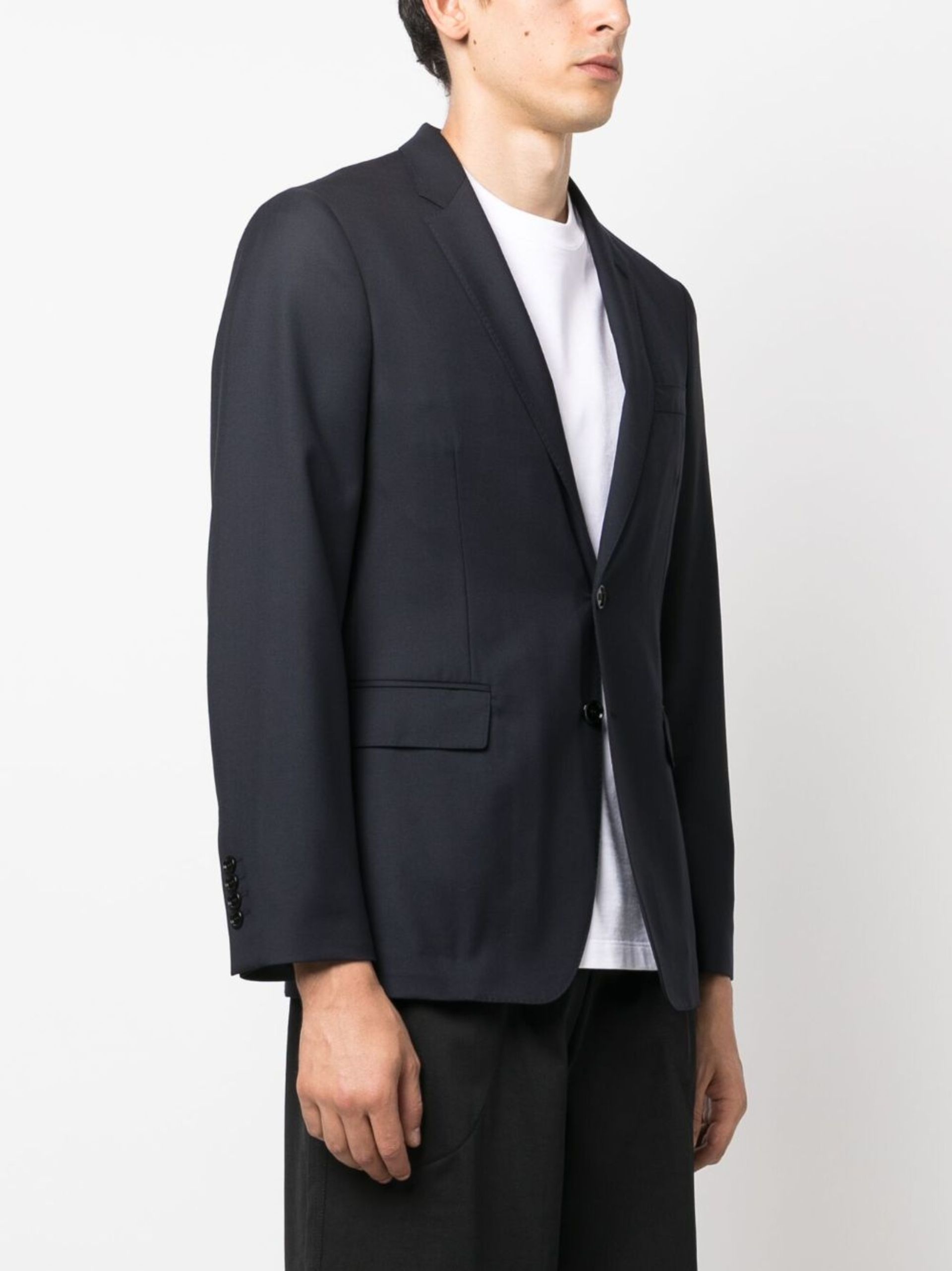 Blue Single-Breasted Wool Blazer - 3