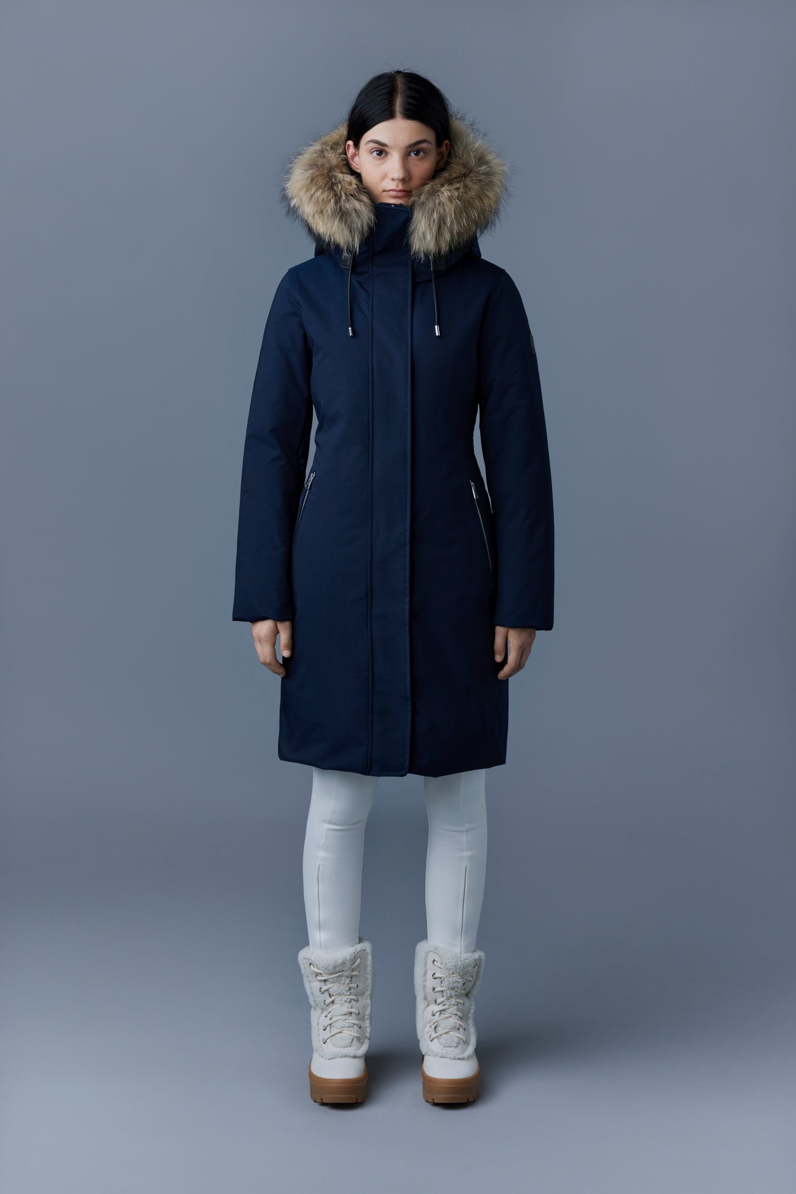 SHILOH 2-IN-1 fitted down coat with removable bib and natural fur - 2