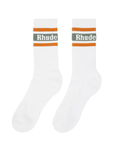 Rhude White & Green Stripe Logo Socks outlook