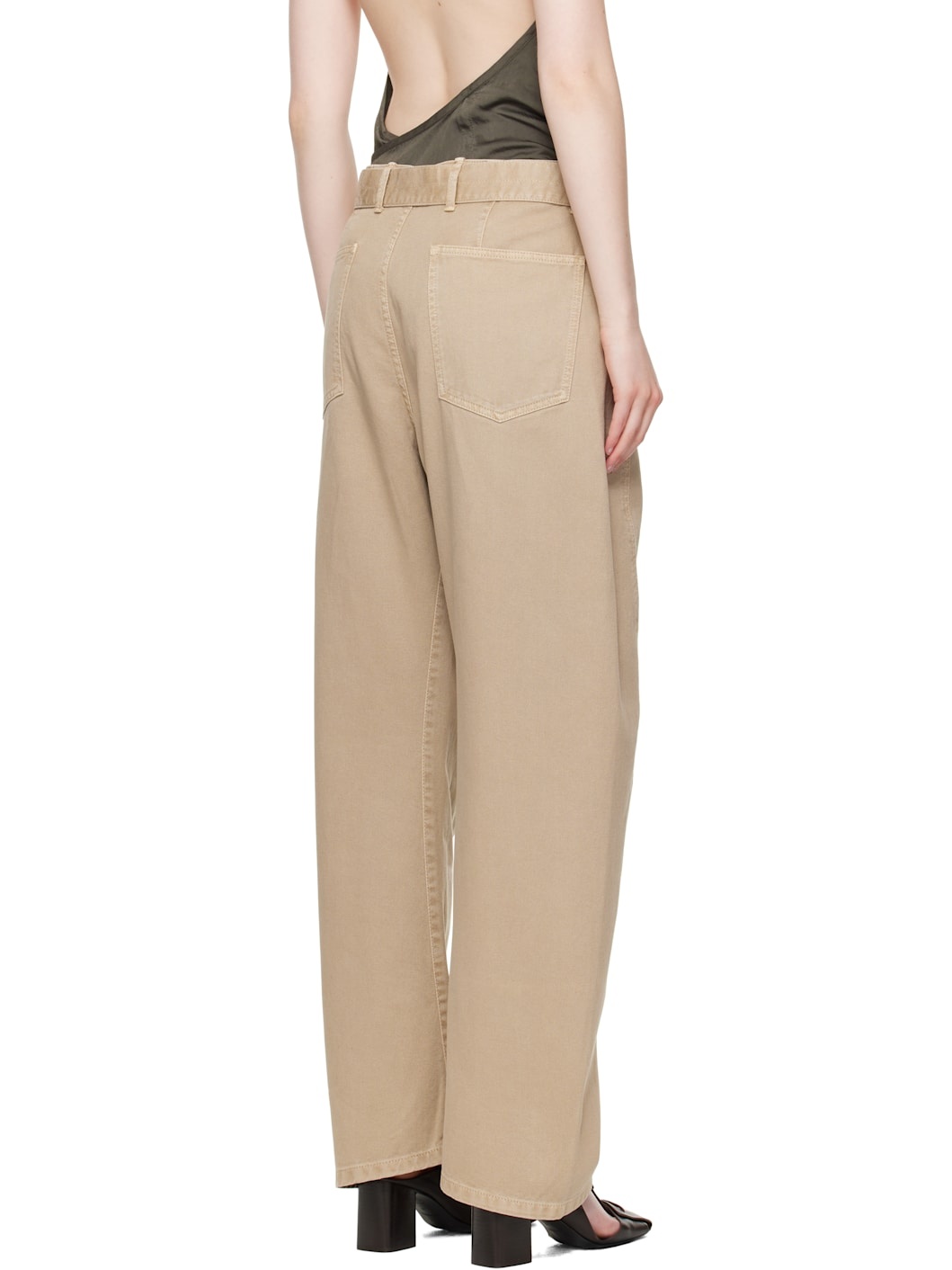 Beige Twisted Belted Jeans - 3