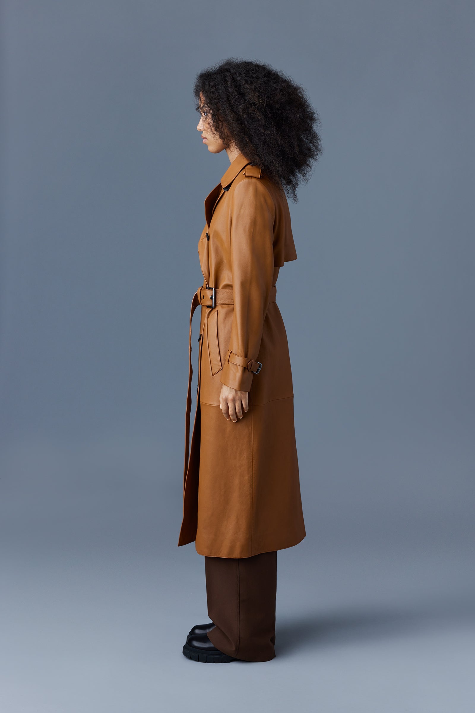 GAEL-Z Leather trench coat with belt - 3