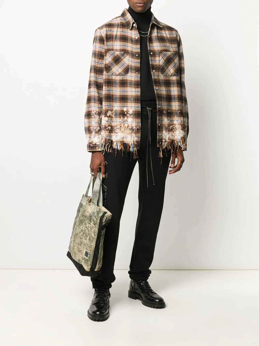 frayed-hem check bleach shirt  - 2