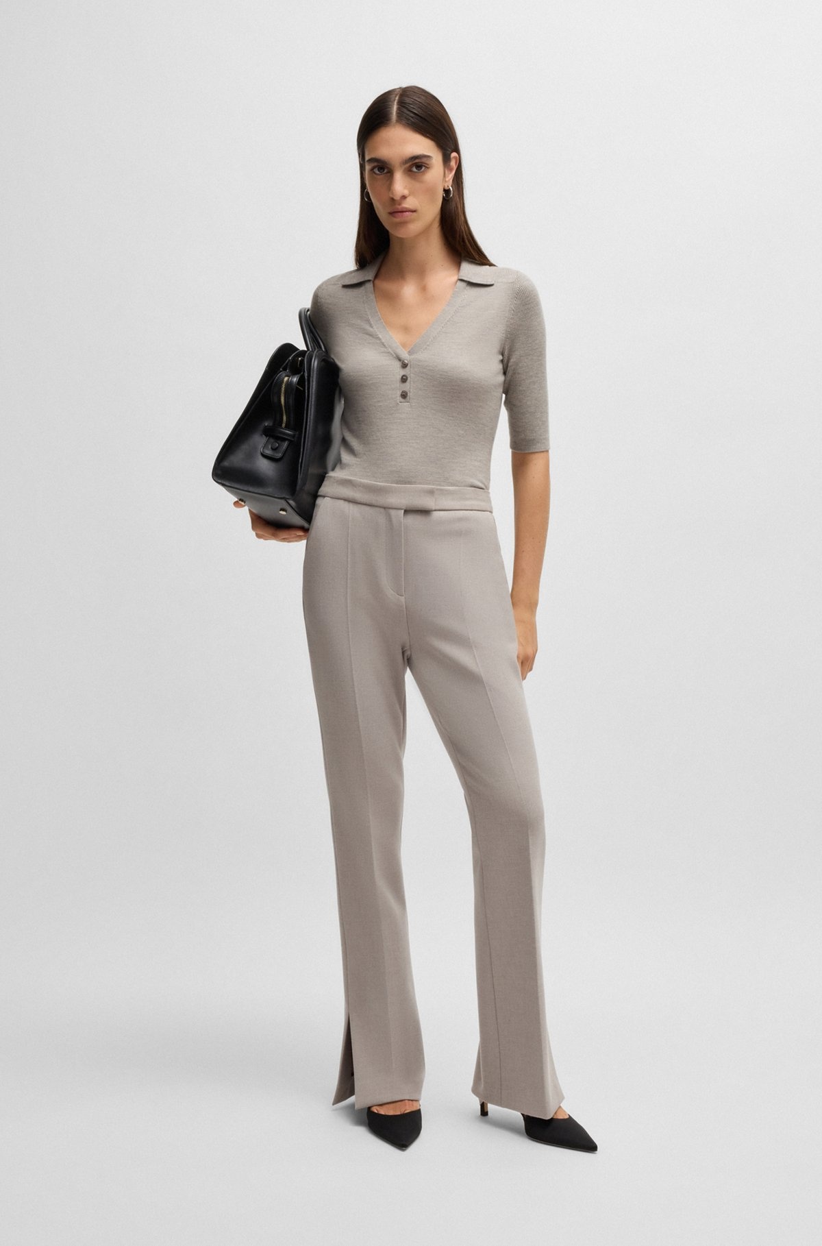 SHORT-SLEEVED KNIT POLO IN WOOL-BLEND - 3