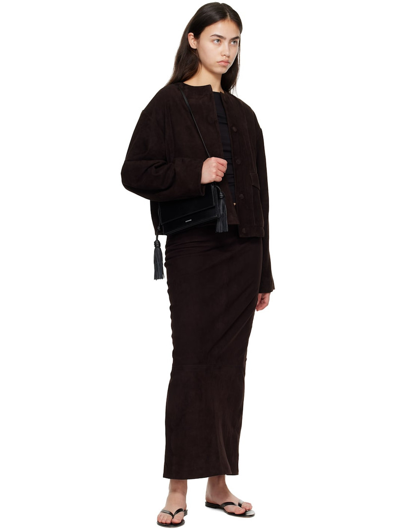 ST. AGNI Brown Suede Utility Cocoon Bomber Jacket outlook