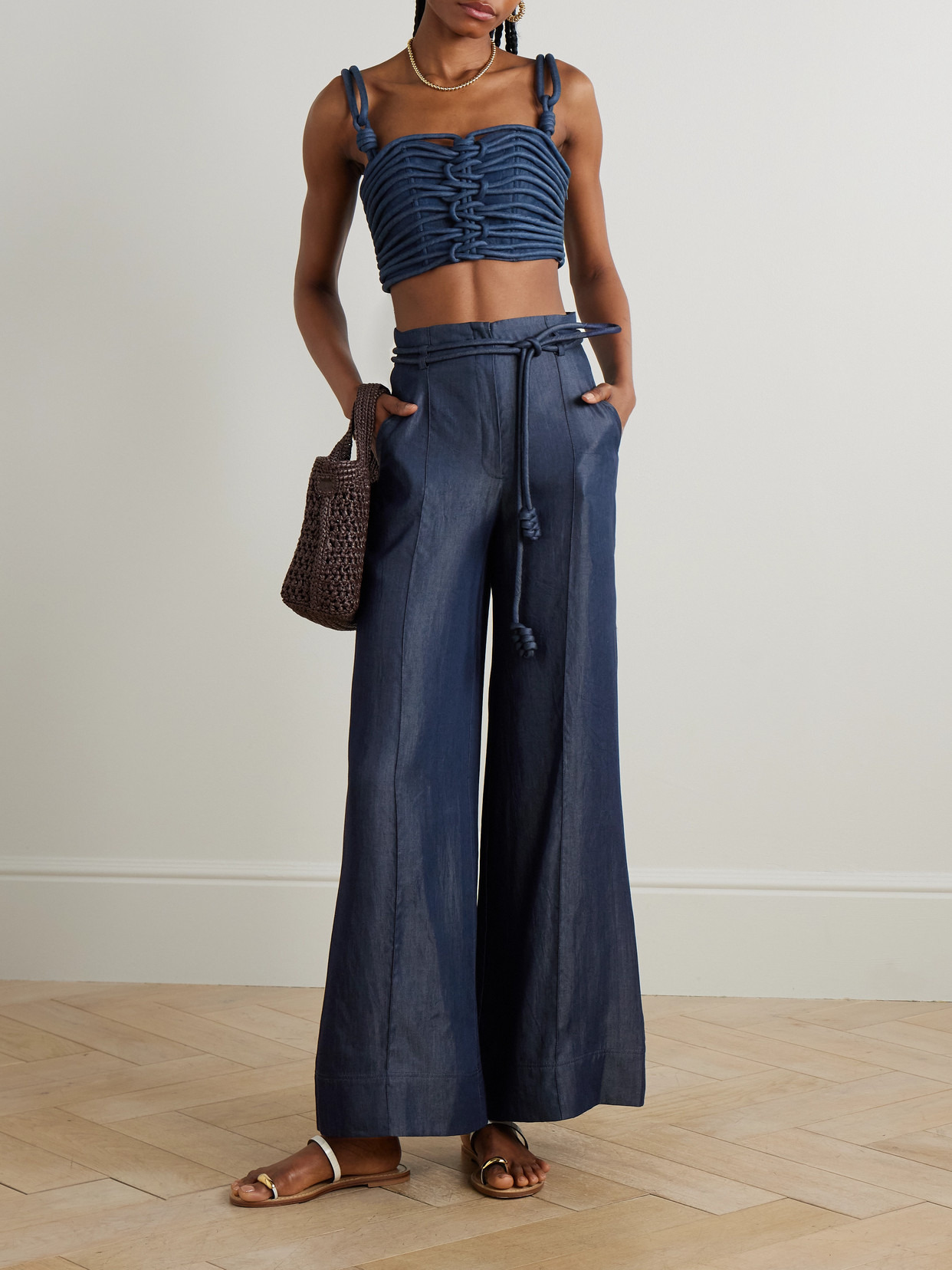 Belted Tencel Wide-leg Pants - 2