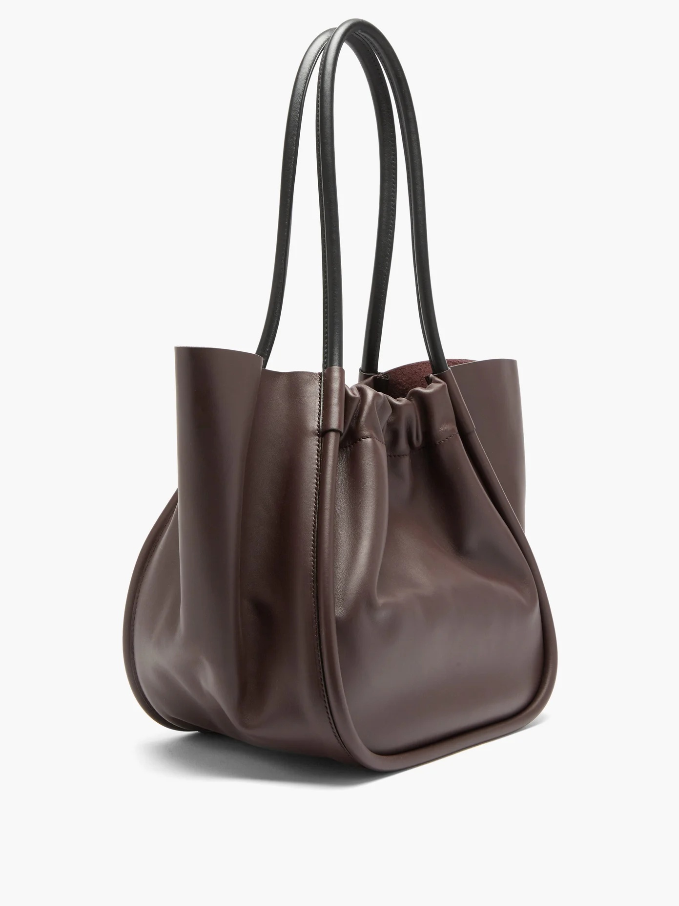 Large ruched leather tote bag - 4