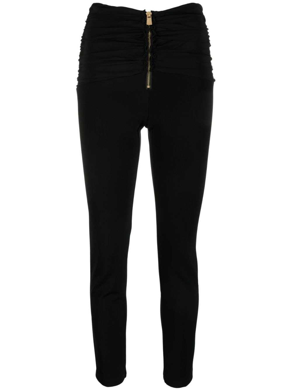 gathered-detailed slim-fit trousers - 1