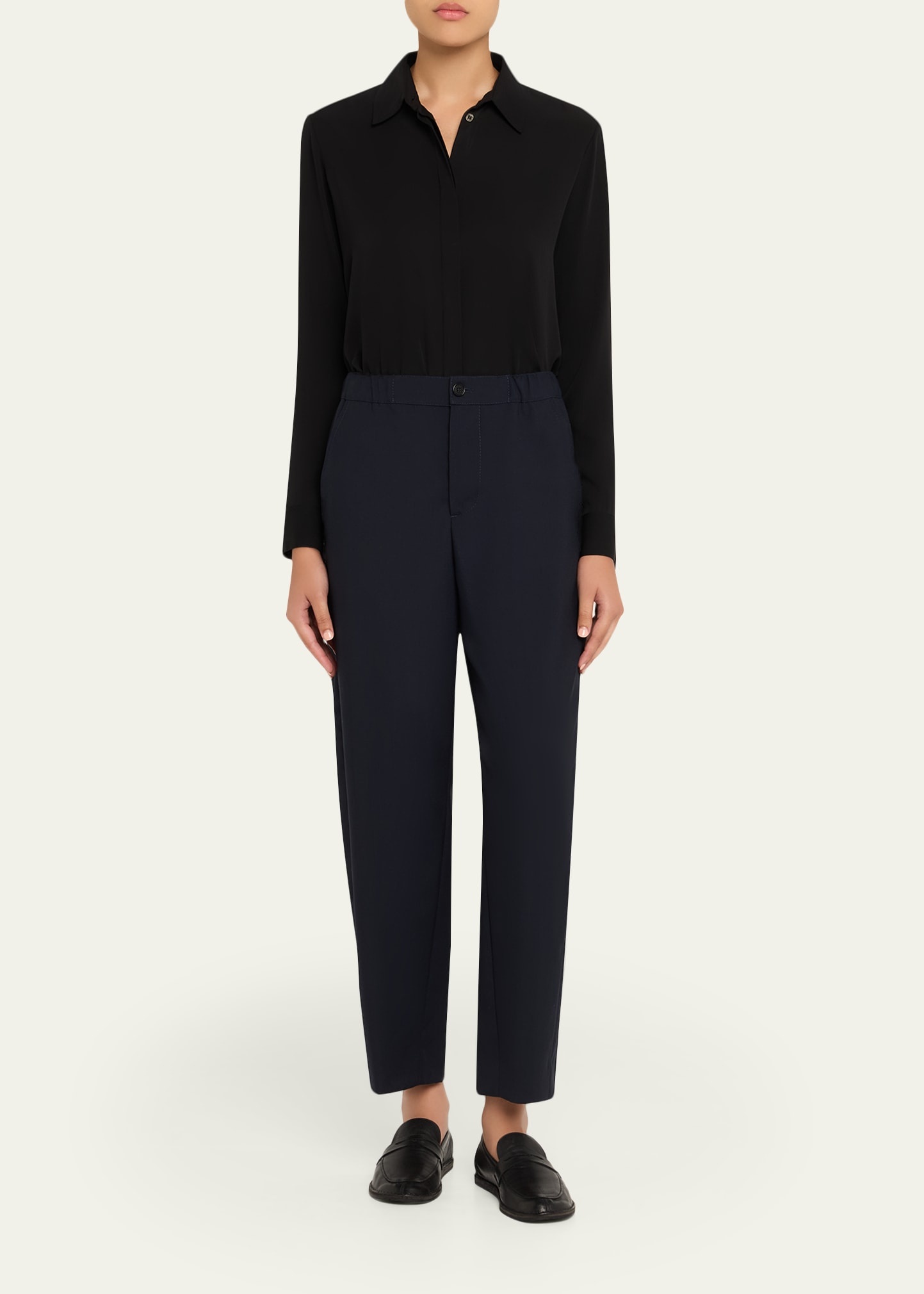 Elastic Waistband Straight-Leg Trousers - 2