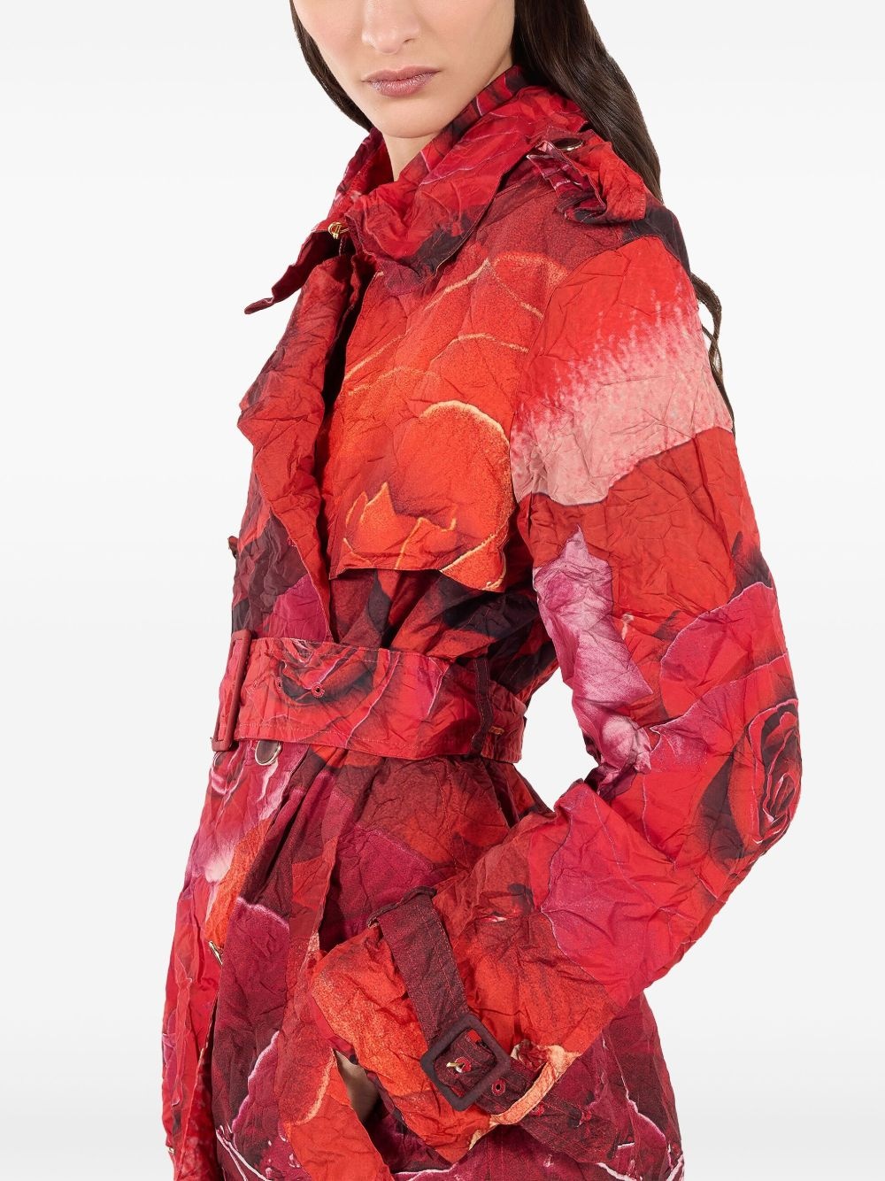 rose-print trench coat - 6