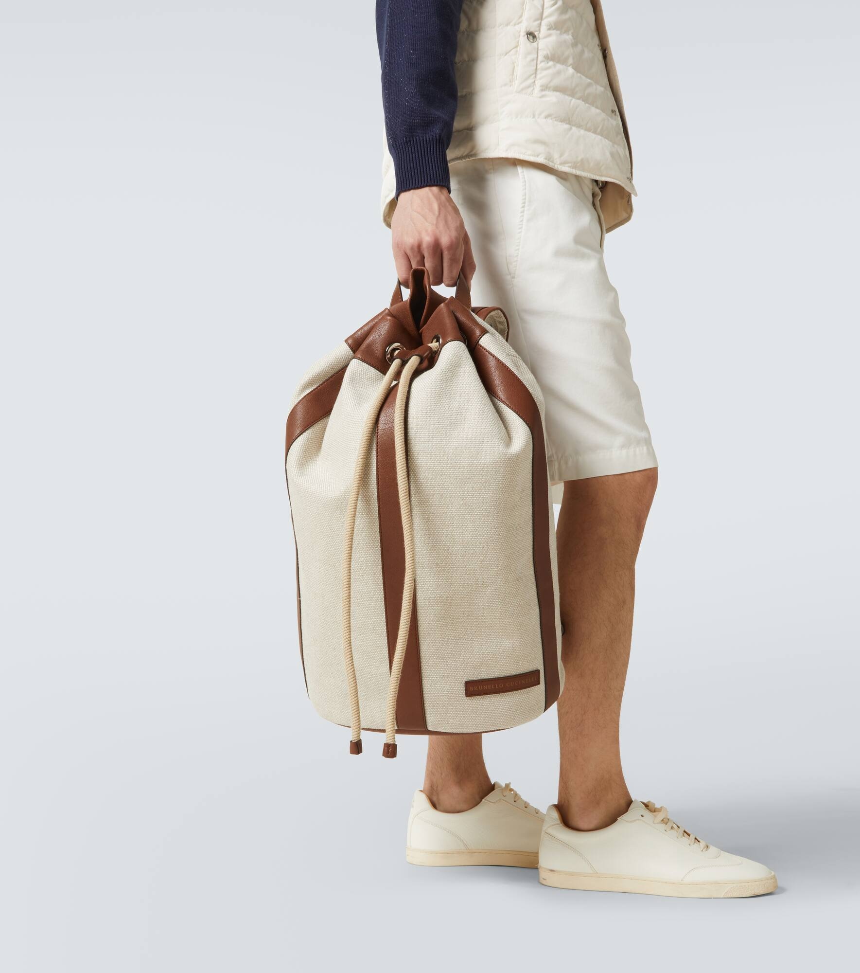 Leather-trimmed canvas backpack - 3