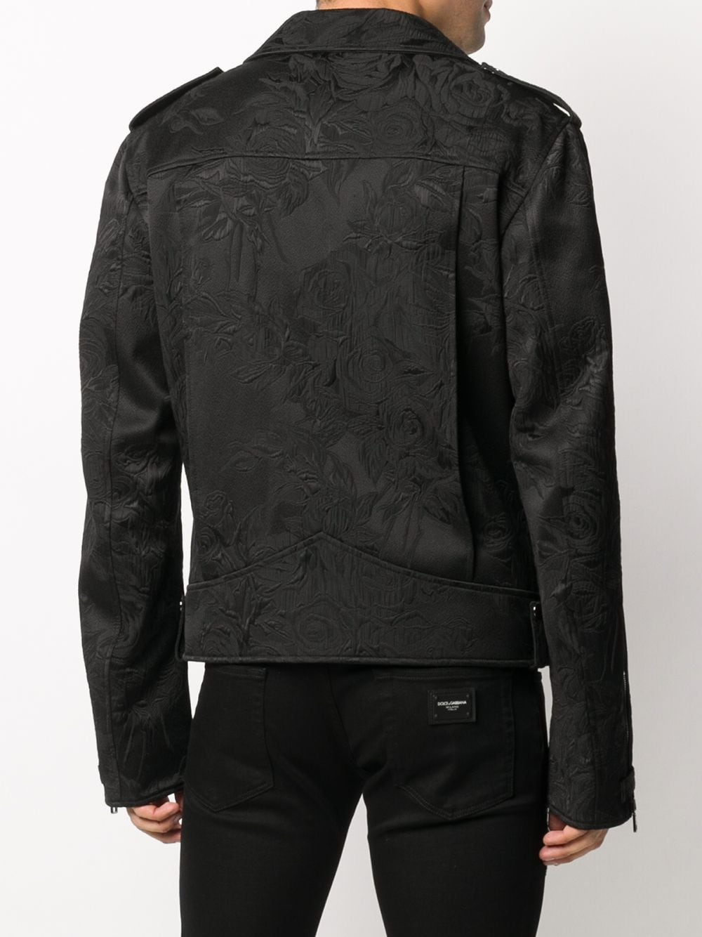 floral brocade patch biker jacket - 4