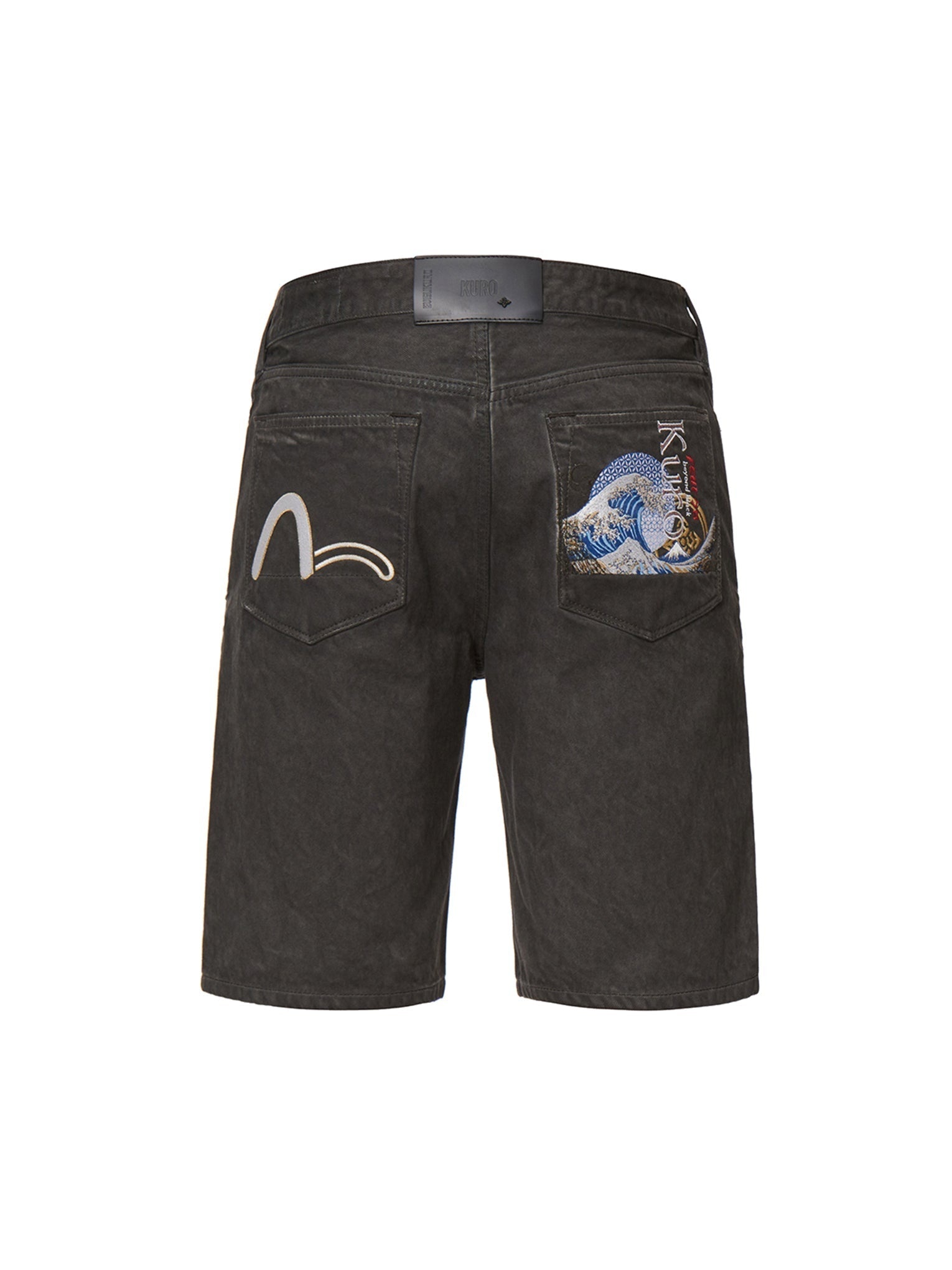 Ukiyo-E and Sashiko Embroidered Denim Shorts - 16