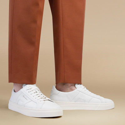 Santoni Men’s white leather double buckle sneaker outlook