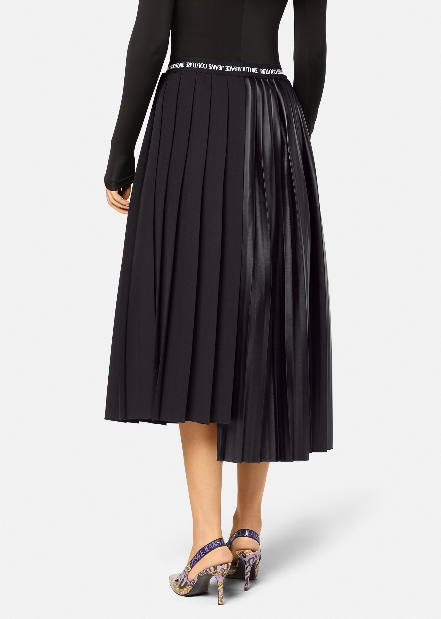 Faux Leather Pleated Midi Skirt - 4