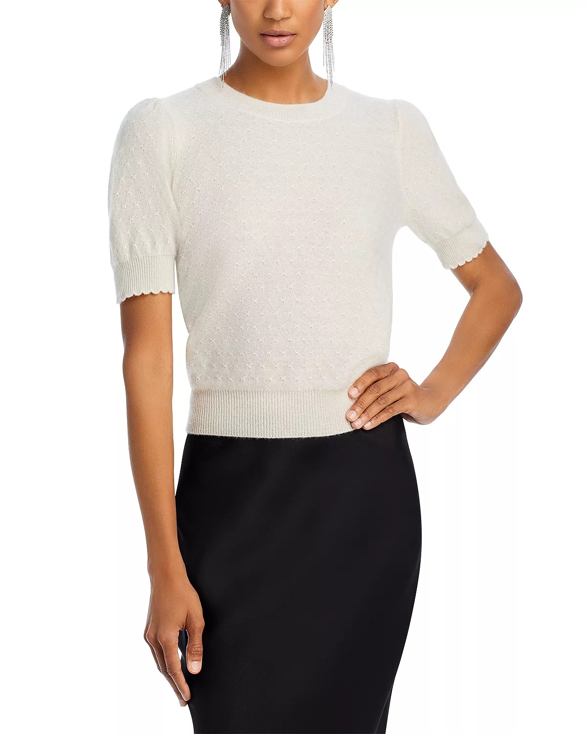 Cashmere Pointelle Puff Sleeve Sweater - 1