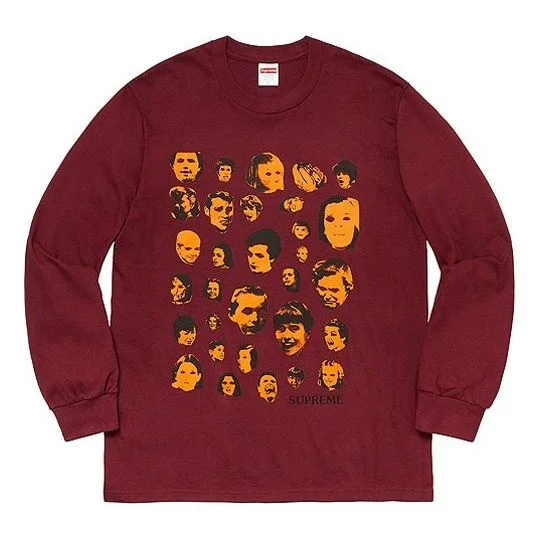 Supreme FW19 Week 1 Faces L/S Tee Human Face Printing Long Sleeves Unisex Red SUP-FW19-205 - 1
