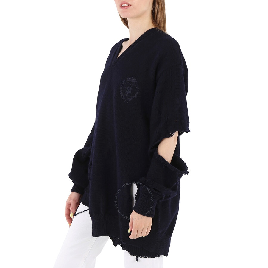 Balenciaga Navy Cut-Out Crewneck Knitted Jumper - 5