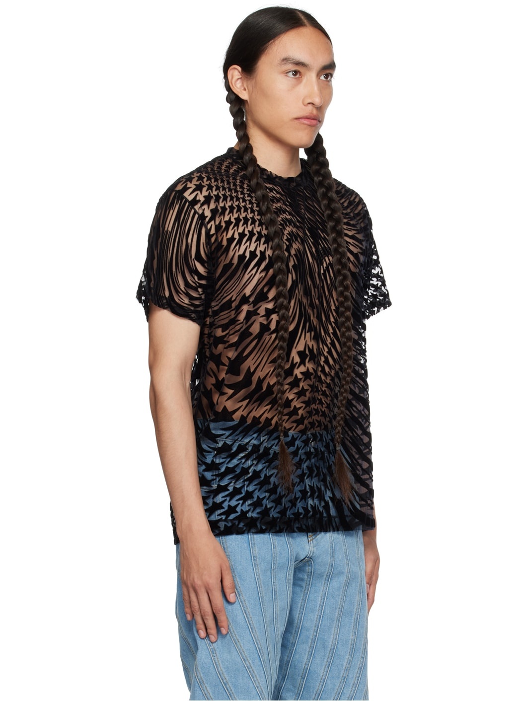 Black Flocked Star T-Shirt - 2