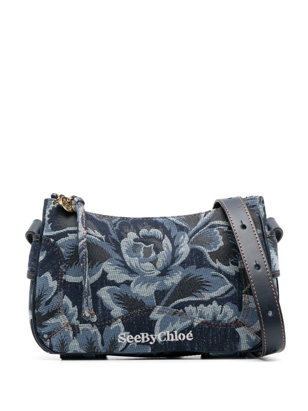 denim floral-print shoulder bag - 1