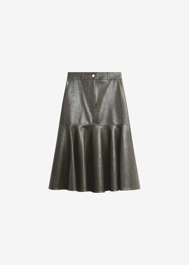 Arvika Faux Leather Mermaid Skirt - Dark Olive 1