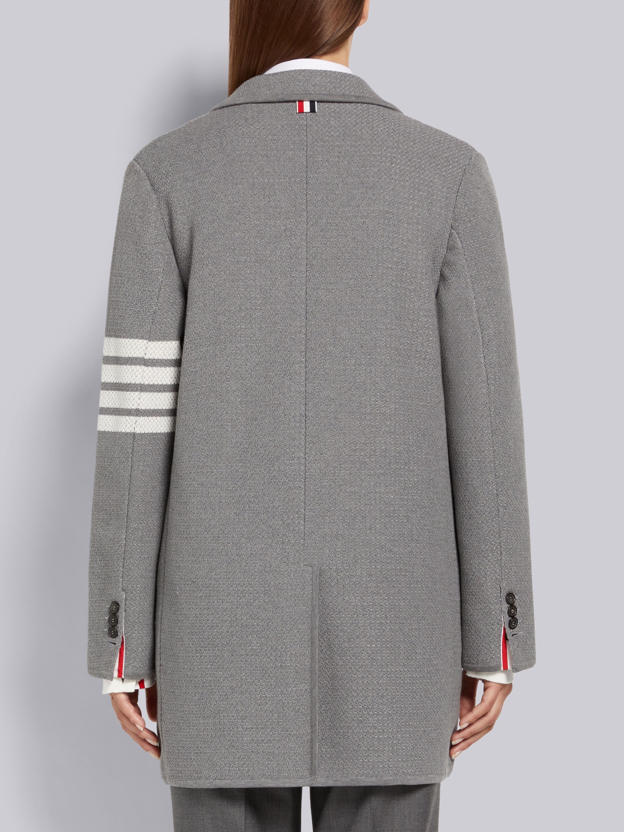 Light Grey Textured Jacquard 4-Bar Narrow Shoulder Sack Jacket - 3