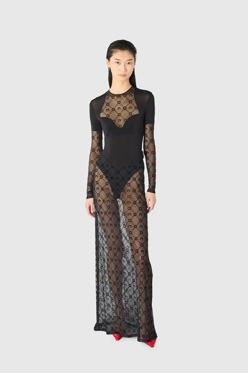 Marine Serre Layered jersey mesh flock long dress outlook