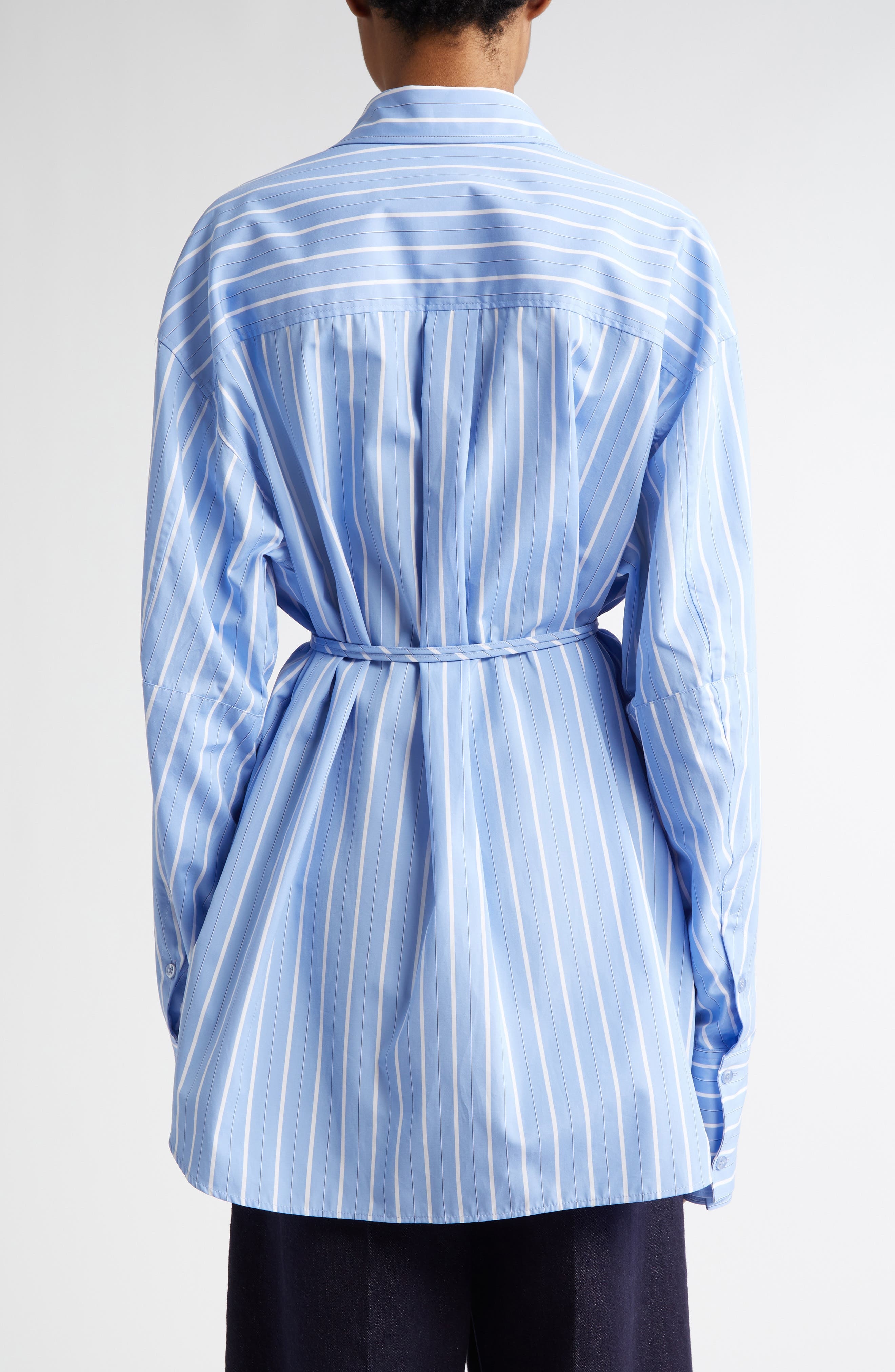 SPORTMAX Firma Stripe Oversize Cotton Button-Up Shirt in Light Blue at Nordstrom - 3
