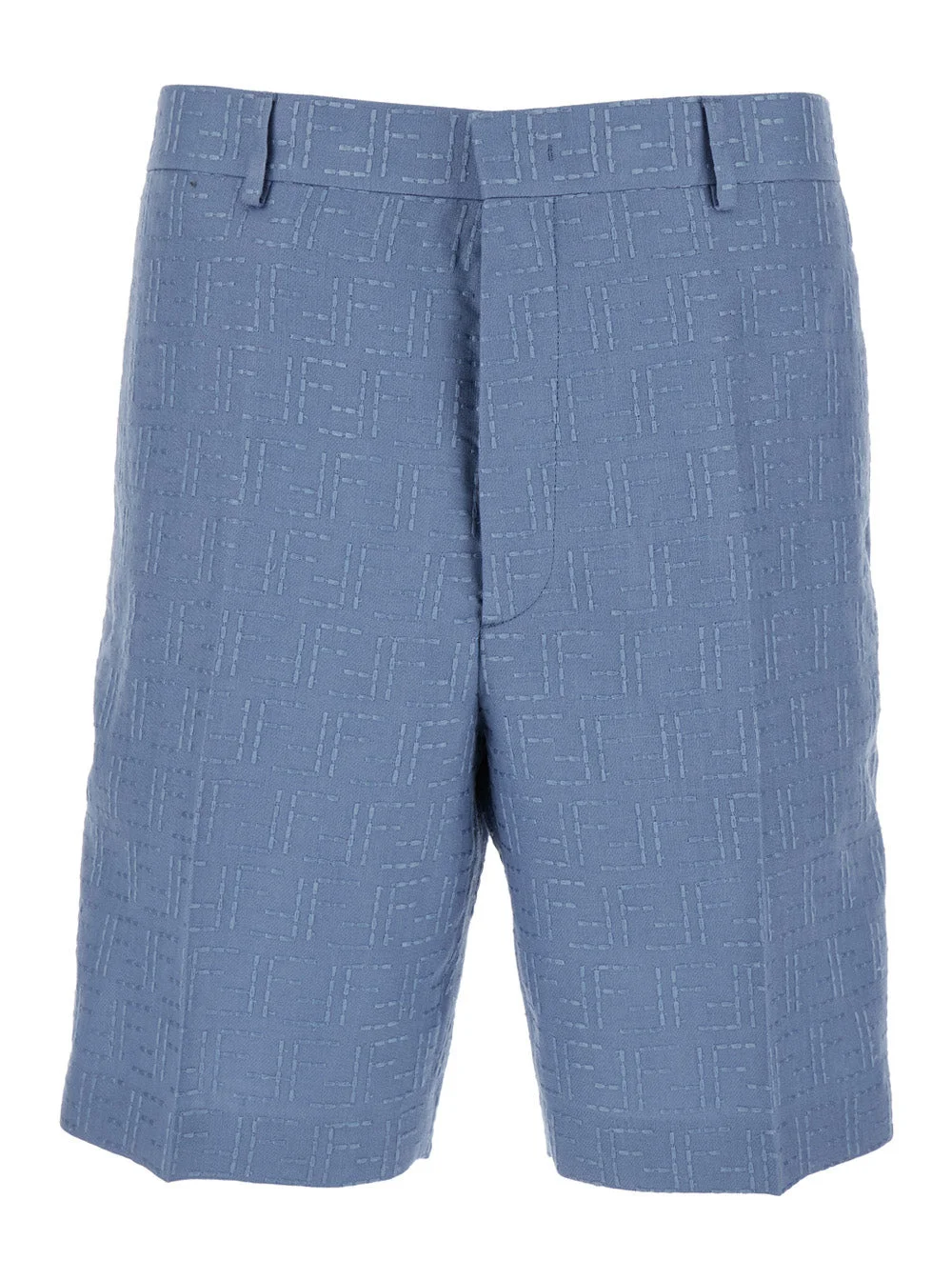 Fendi Men Blue Shorts With All-Over Ff Jacquard In Linen Blend Man - 1