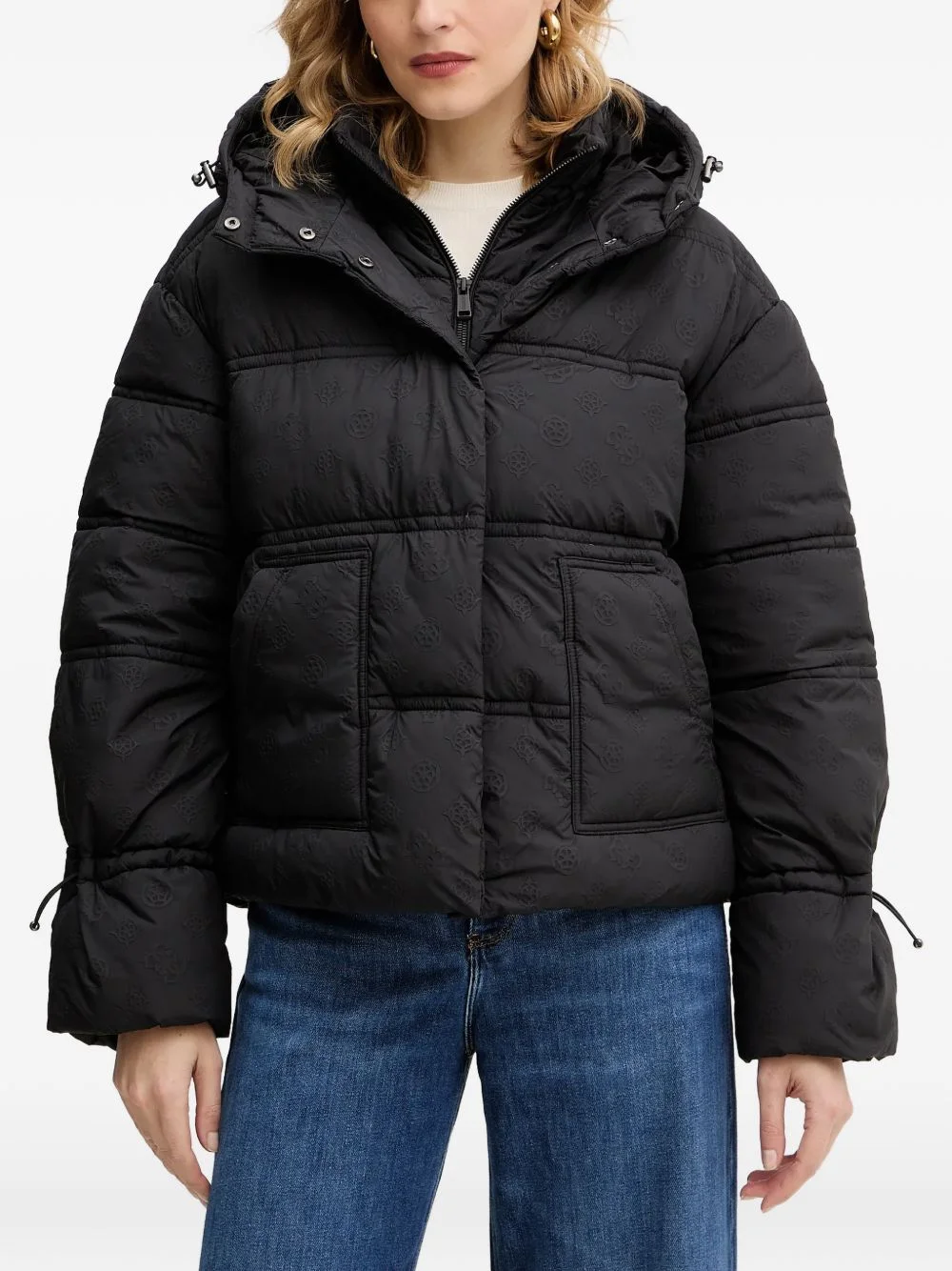 hooded embossed jacket - 1