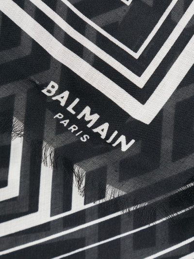Balmain monogram-print frayed-edge scarf outlook