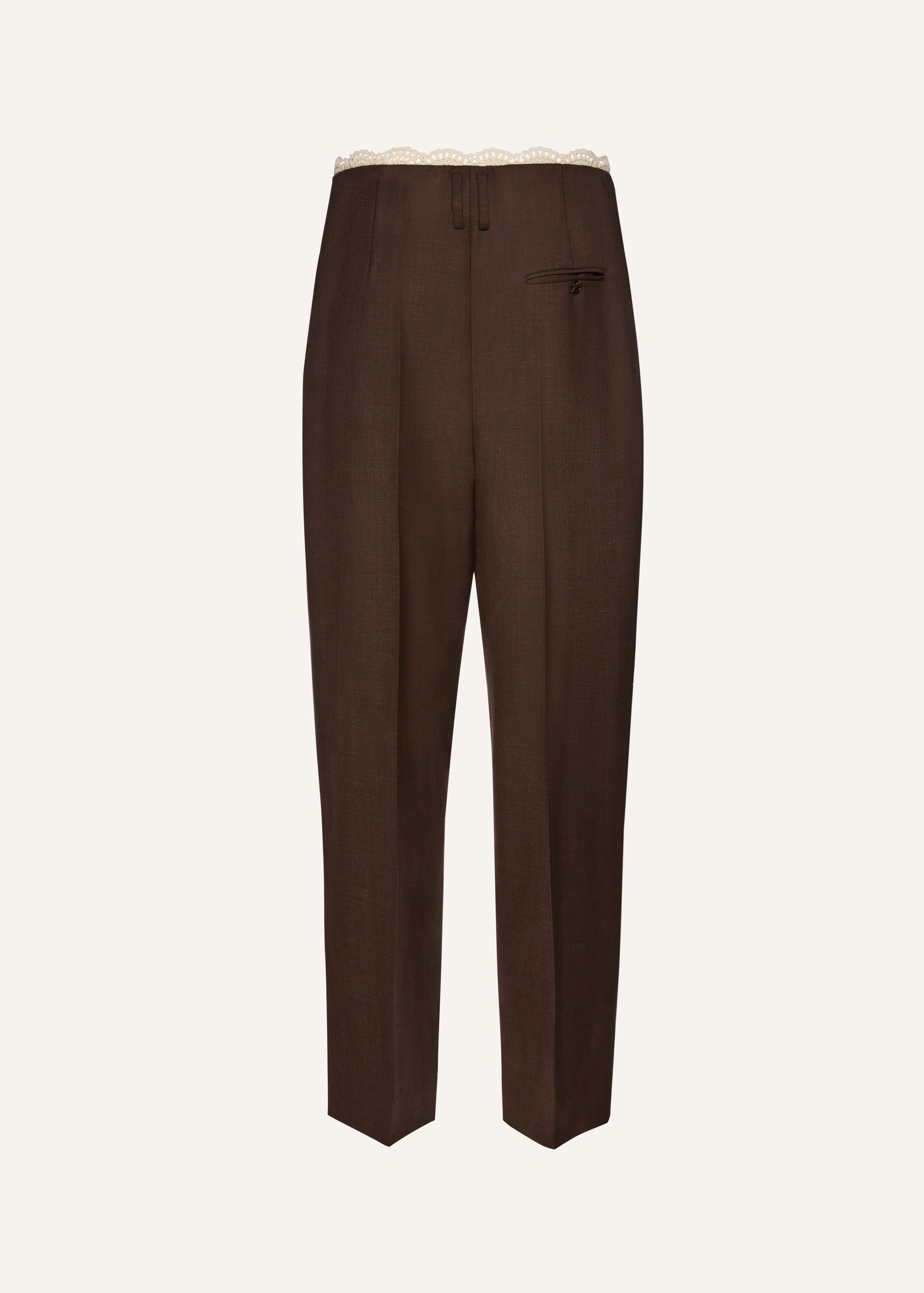 Lace-detail wool tapered trousers in brown - 2