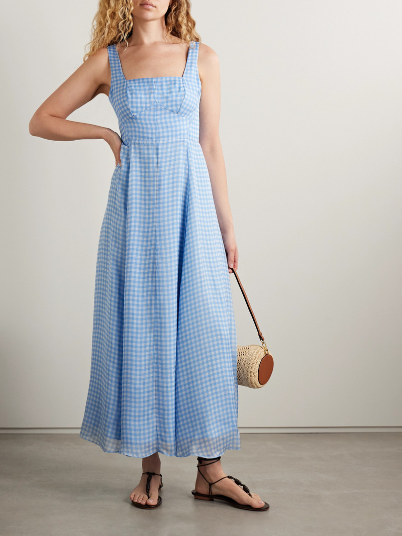 LA LIGNE Gingham Silk Midi Dress outlook