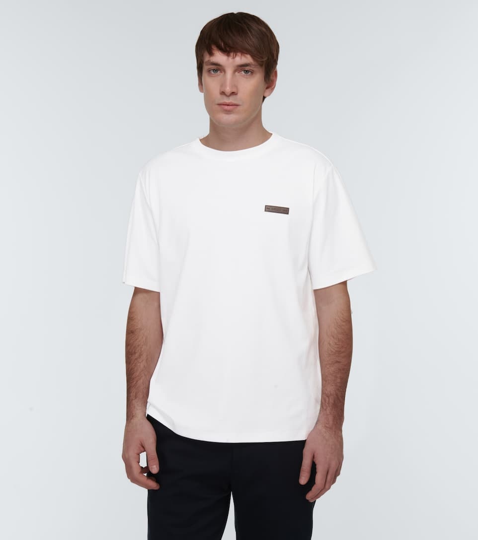 Leather-trimmed cotton T-shirt - 3