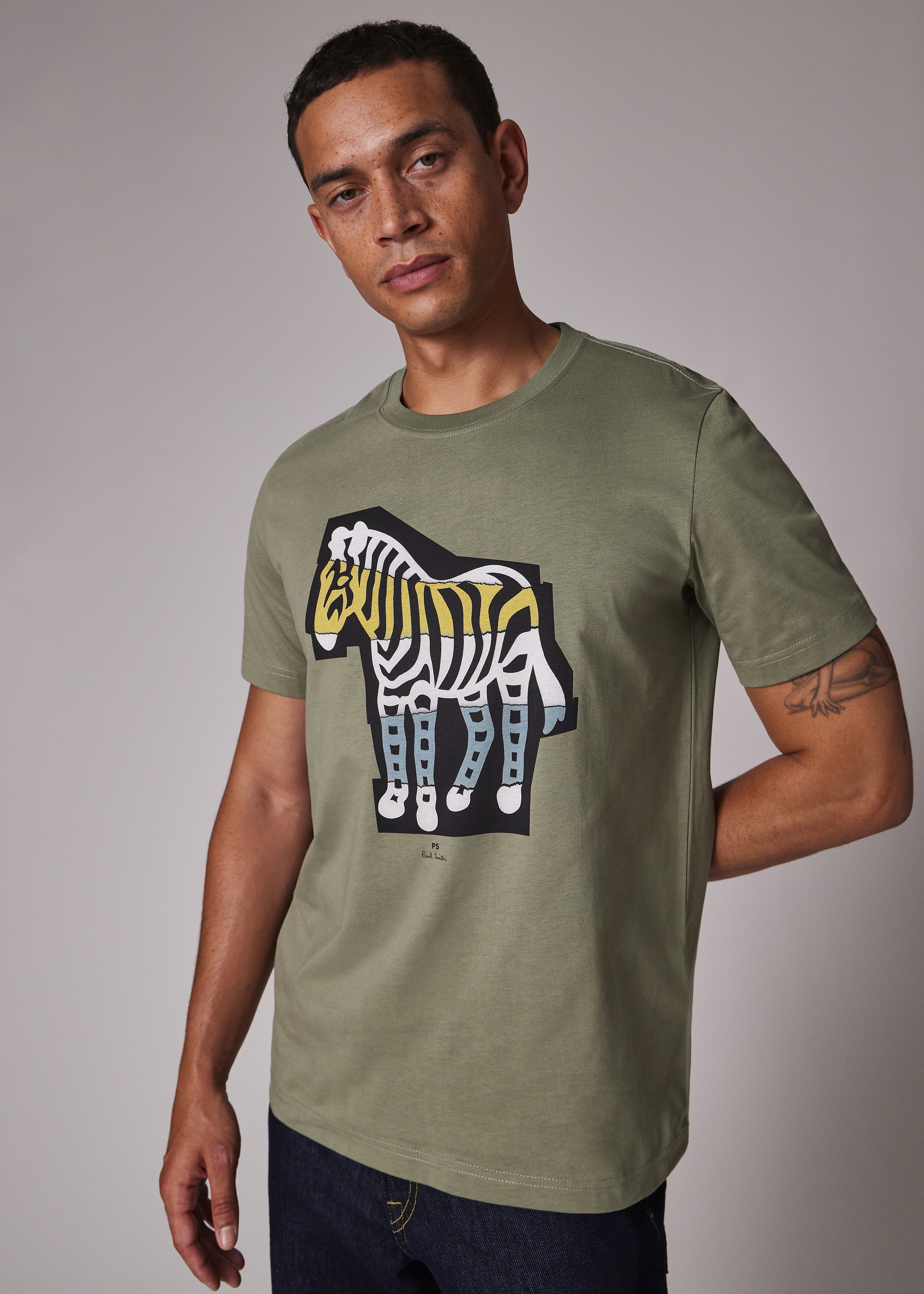 Khaki 'Zebra Cutout' Print T-Shirt - 3