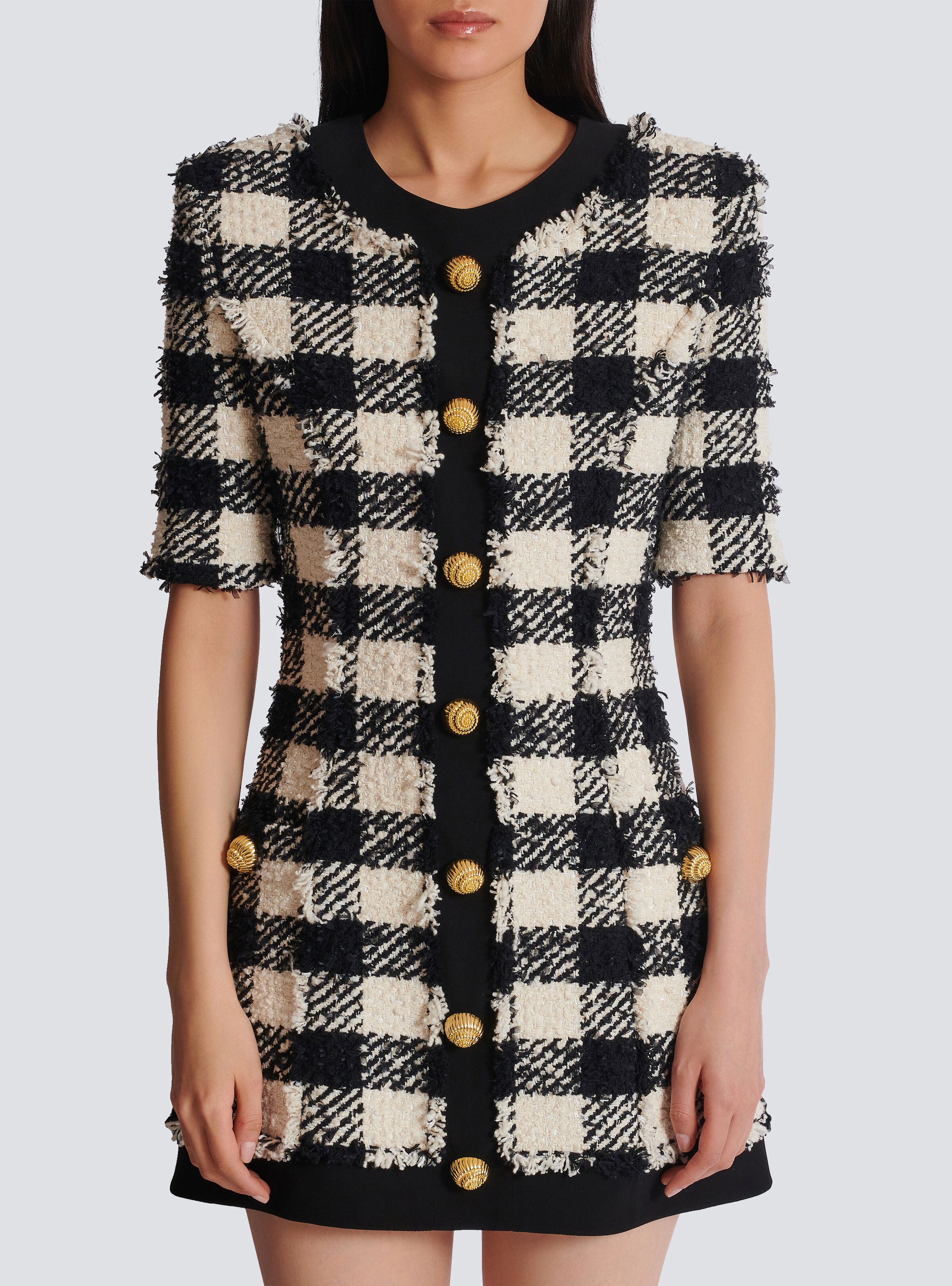 Gingham tweed and crepe dress - 5