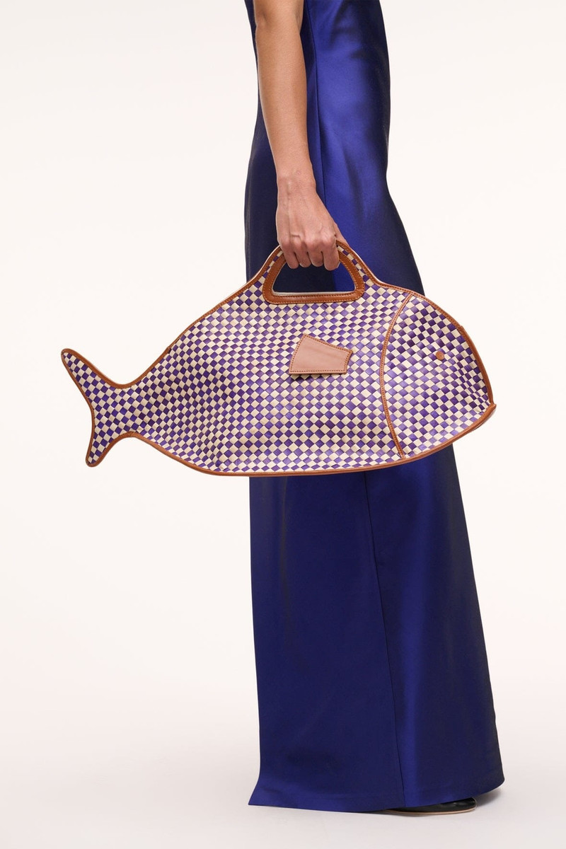 STAUD CLEO FISH BASKET TOTE COCONUT CHECK 4