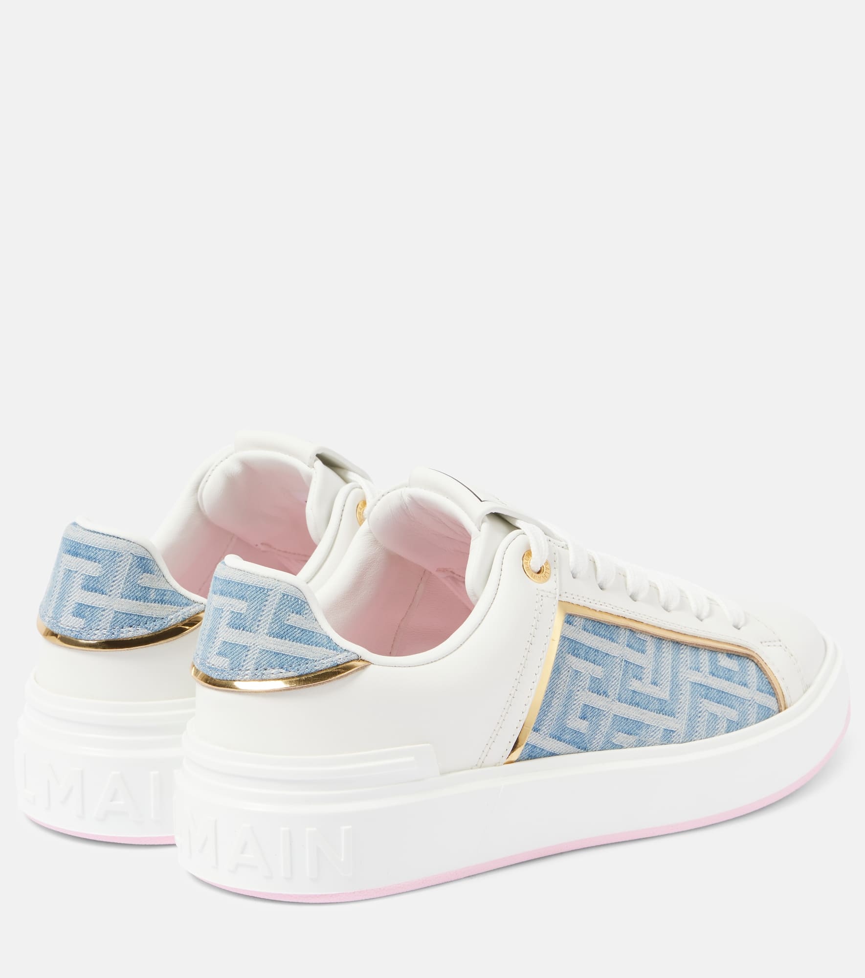 B-Court denim-trimmed leather sneakers - 3