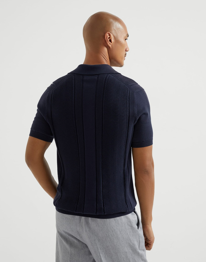 Brunello Cucinelli Cotton knit polo with jacquard stripes outlook