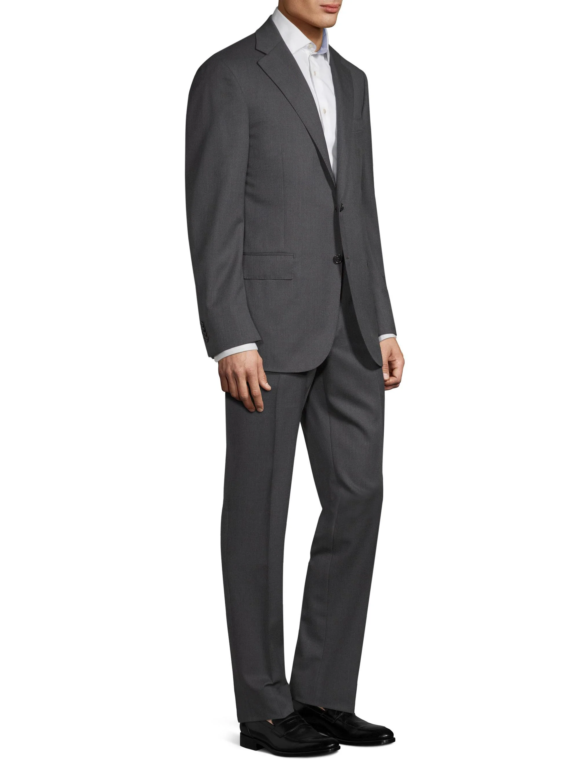 Men's Regular-Fit Solid Woven Wool Suit - Dark Grey - 1