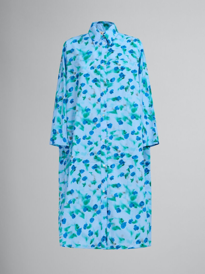 LIGHT BLUE POPLIN SHIRT DRESS WITH REVERIE PRINT - 1