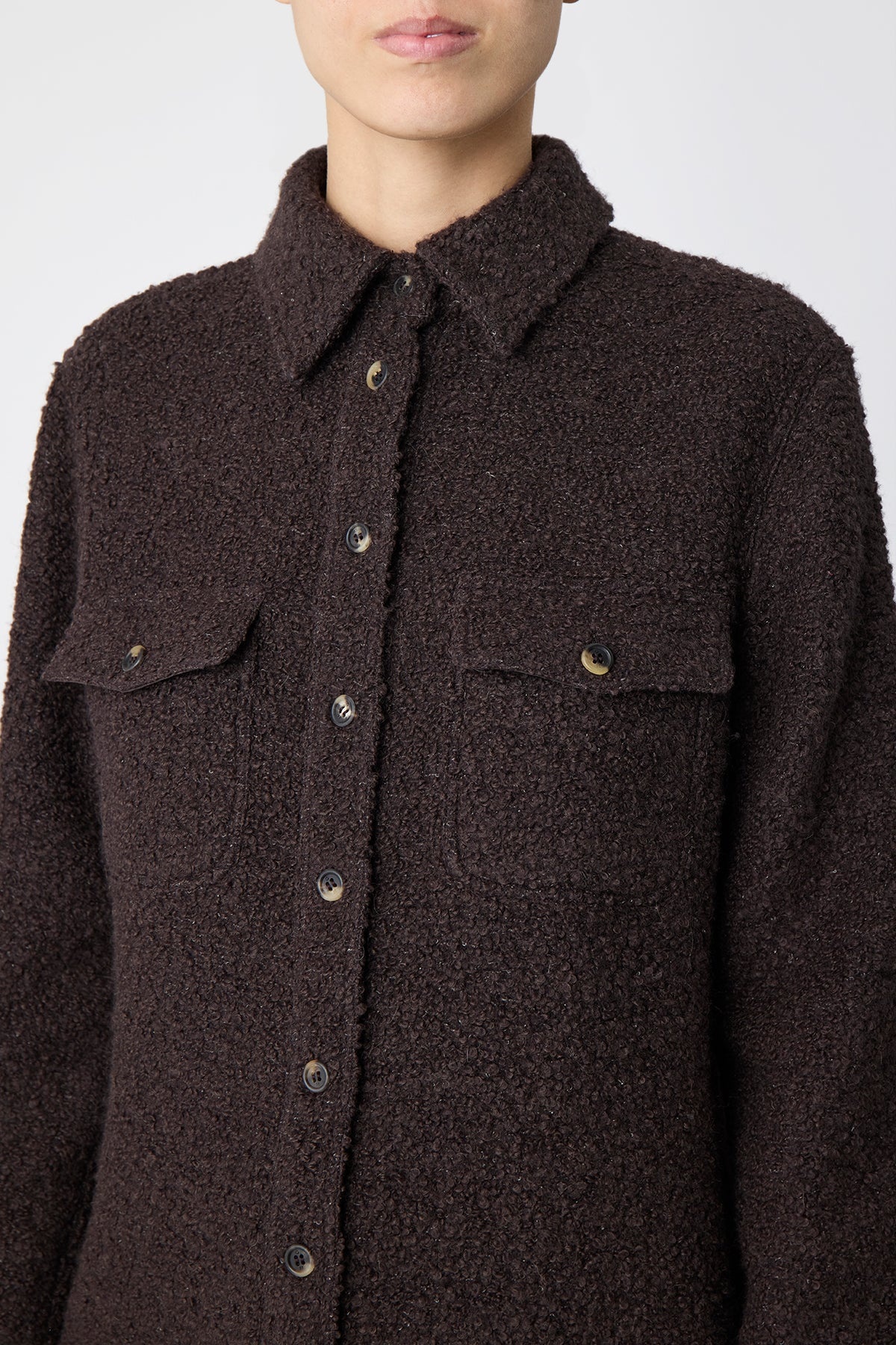 John Austin Shirt in Chocolate Recycled Cashmere Boucle - 2