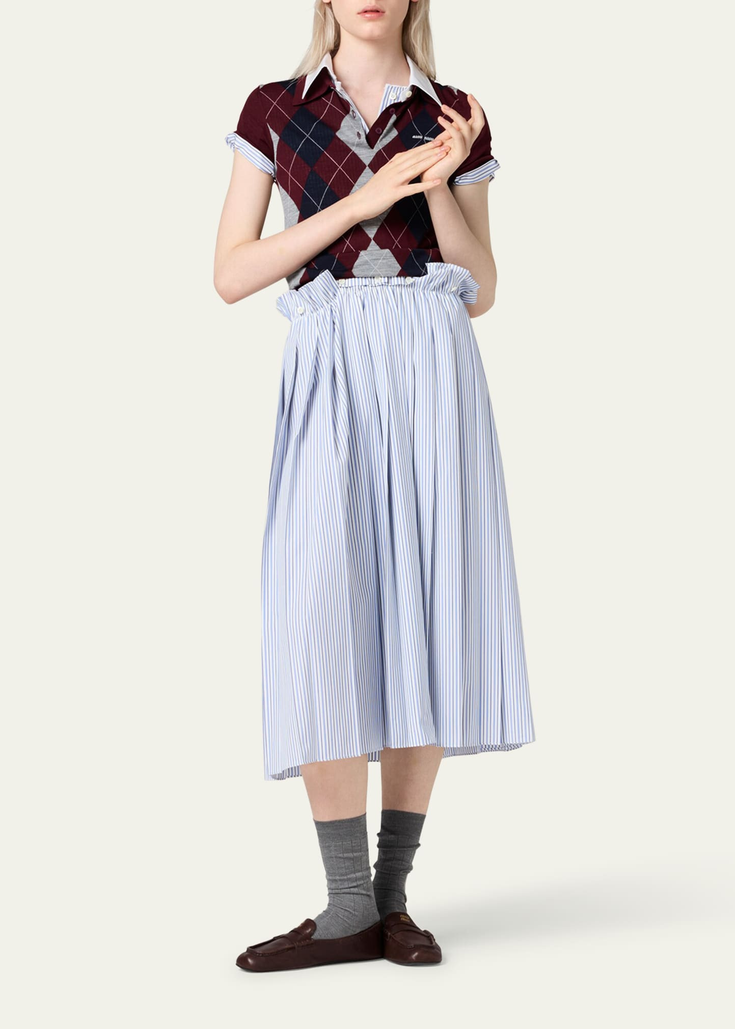 Striped Short-Sleeve Midi Shirtdress - 2