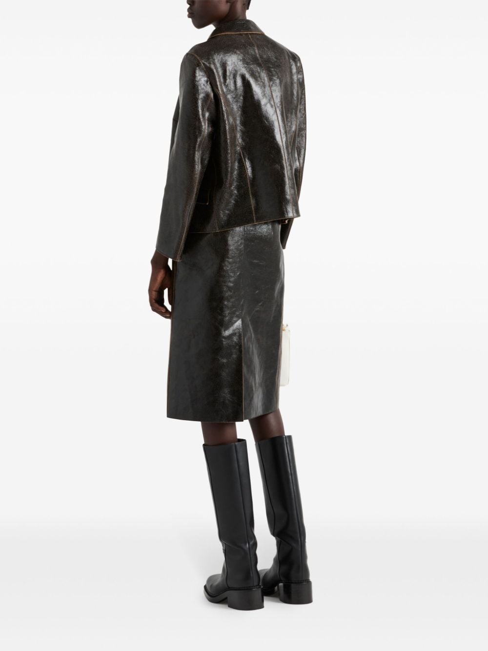 cracked-effect leather midi skirt - 3