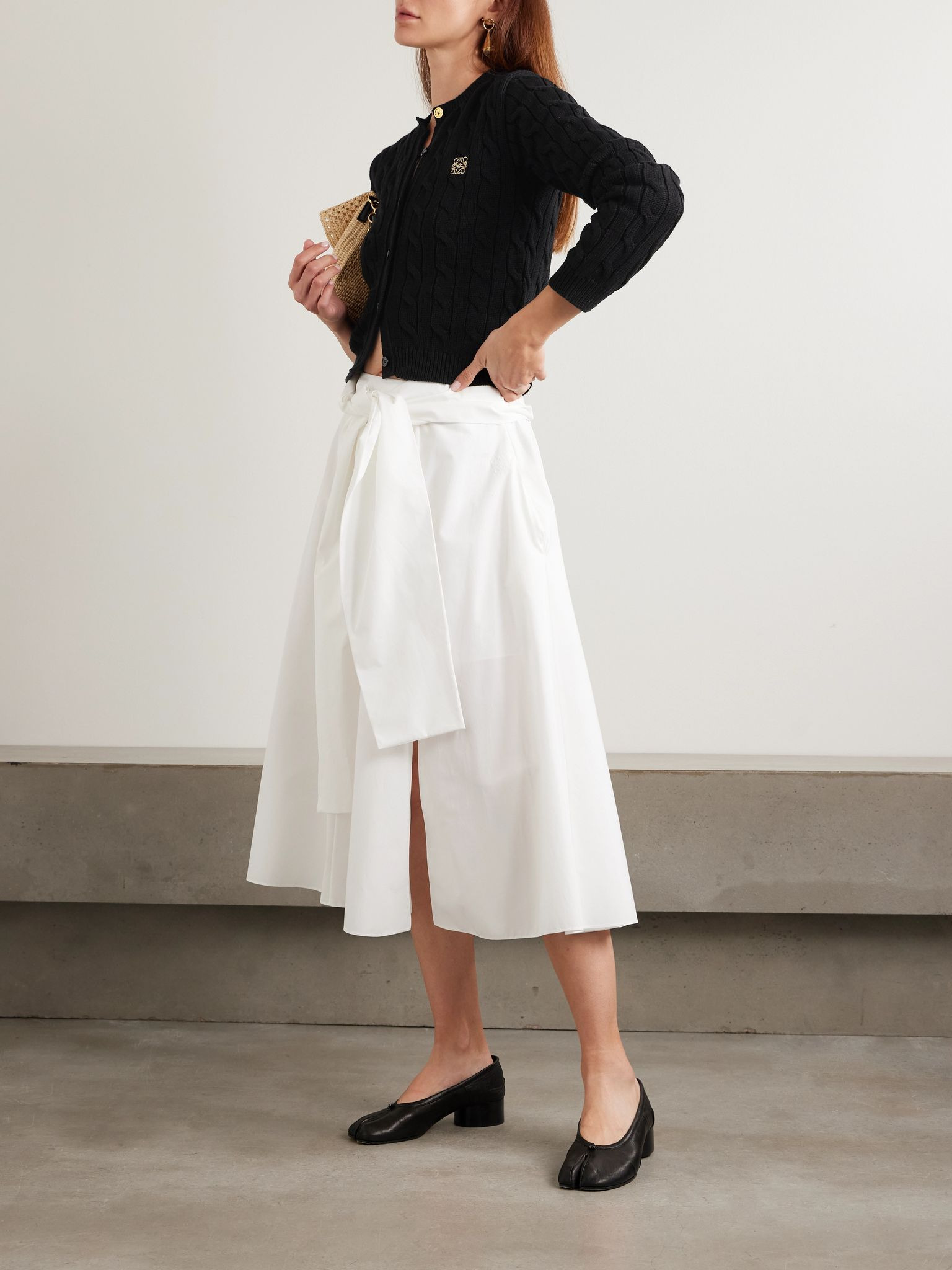 Embroidered cable-knit cotton cardigan Black - 2